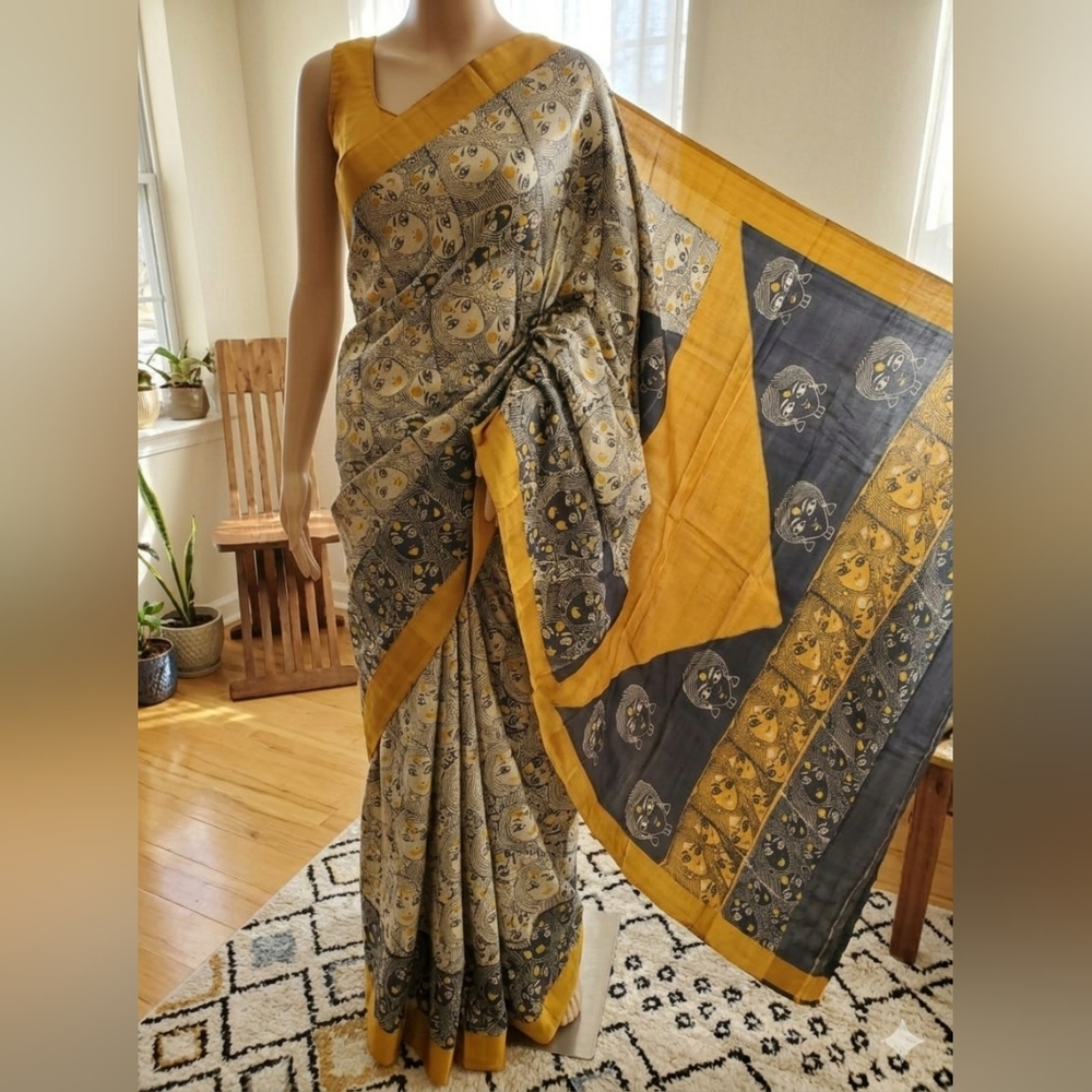 NWOT Women Hand Block Printed Pure Silk Saree with Blouse Piece Festive Handloom